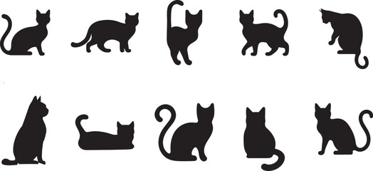 Cat silhouette set &ndash; black vector pet icons, minimal flat design isolated on white background