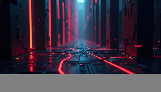 Sci-Fi Rainbow Glow Intersecting Dark Polygonal Surfaces - Powered by Adobe