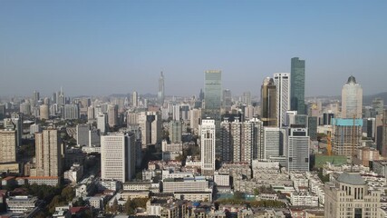 Aerial View of Xinjiekou Business District Nanjing China Modern Urban Skyline High-Rise Buildings