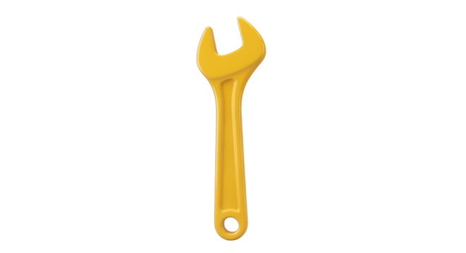 Isolated yellow open-end wrench tool, for turning or fastening bolts and nuts in repairs