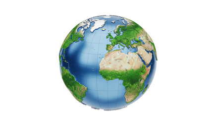 Isolated Globe showing North America, Europe and Africa in 3D without background