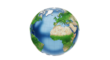 Isolated Globe showing North America, Europe and Africa in 3D without background