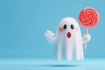 Halloween background with decorative ghost toy.	 