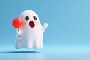 Halloween background with decorative ghost toy.	 