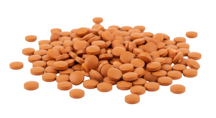 Isolated view of light brown vitamin pills, food supplements, nutritional medication stock