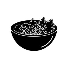 Salad bowl with lemon slices on transparent background