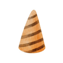 Watercolor Halloween striped party hat illustration. Hand painted orange and black cone hat isolated on white. Great for Halloween, birthday card or costume design element.