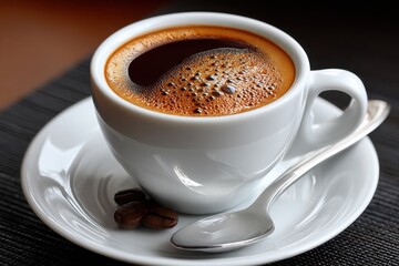 Fototapeta premium Freshly Brewed Coffee in a White Cup