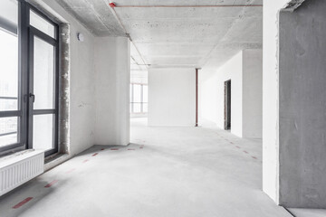 nterior of the apartment without decoration in gray colors