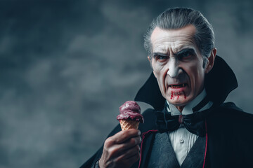 Halloween background with vampire man.