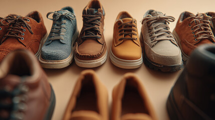 Variety of Casual and Winter Footwear on Dark Background