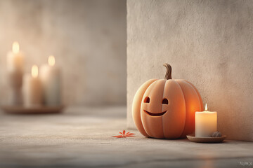  Halloween background with decorative pumpkin toy.	