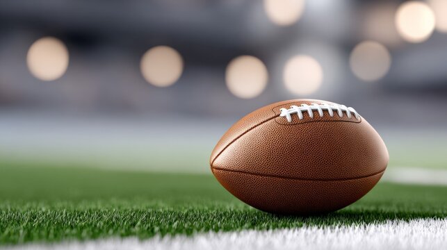 American football on field with blurred stadium background - Powered by Adobe