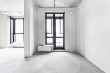 nterior of the apartment without decoration in gray colors