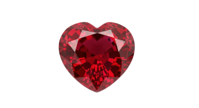 Isolated heart shaped gemstone, ruby crystal, red stone, love symbol, mineral item