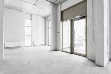 nterior of the apartment without decoration in gray colors