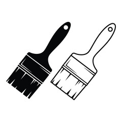 Two paint brushes one solid black filled silhouette another outline drawing for diy projects and artistic creation silhouette