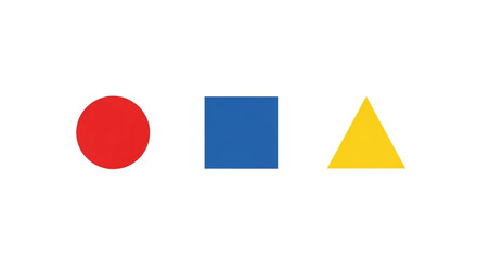 Geometric shapes red circle, blue square and yellow triangle isolated on white background basic shape for kids learning