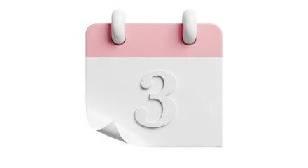 Isolated calendar page showing the date third with a pink border and white paper page