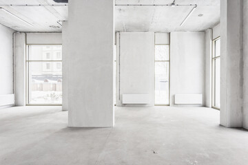 nterior of the apartment without decoration in gray colors