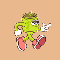 Retro character design of angry beverage can