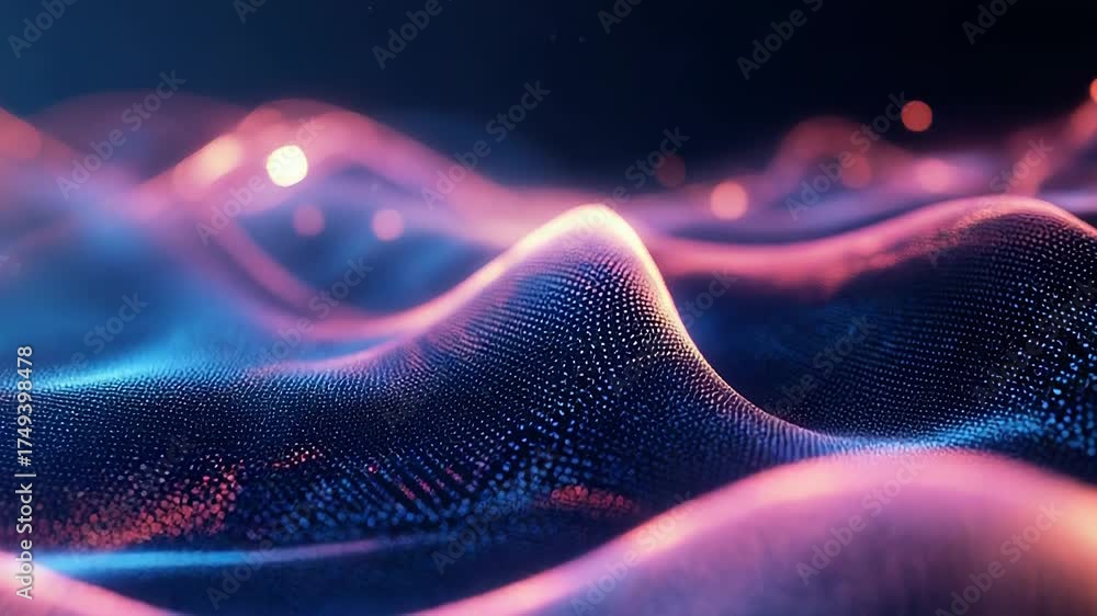 Wall mural abstract technology wave particles flowing data network