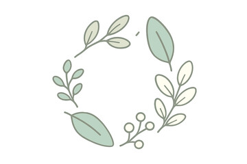 Minimalist botanical wreath frame with soft green leaves and simple berry clusters