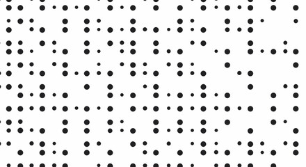 Seamless black and white pattern of scattered dots arranged in horizontal rows