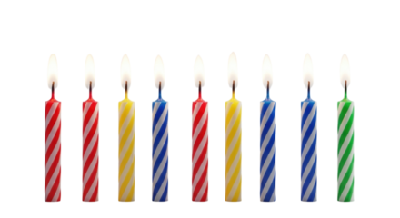 Row of Birthday Candles transparent bg, cutout PNG