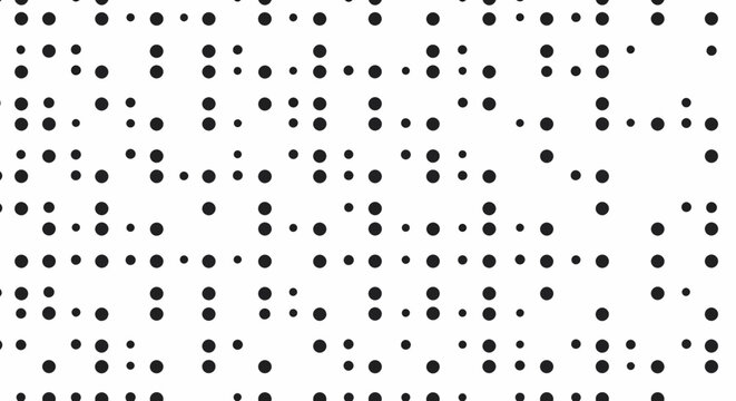 Seamless black and white pattern of scattered dots arranged in horizontal rows
