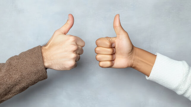 Thumbs up gesture symbolizes approval and positivity, showcasing diverse hands - Powered by Adobe