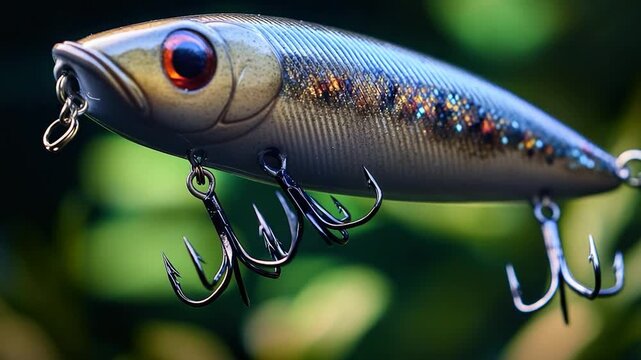 A close-up view of a fish caught on a fishing hook
