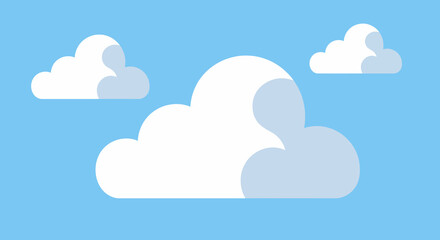 Fototapeta premium Stylized blue sky with three white and lightblue shaded clouds