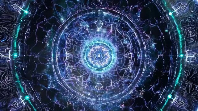 Intricate, glowing circular structure in space, with celestial patterns