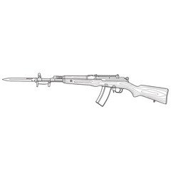 Detailed Line Art Illustration of a SKS Rifle with Bayonet.