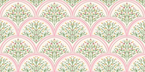 Nature Pattern Background Illustration For Cover, Banner, Notes. Fall Winter Aesthetic Background. Plant And Flower Pattern Background.