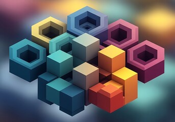 Obraz premium Three-Dimensional Cubes And Hexagons With Vibrant Color Palette Design
