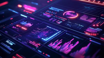 Digital futuristic data analysis dashboard interface displaying graphs - Powered by Adobe