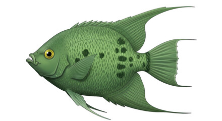 Isolated Tropical Fish in Green Color with Spotted Pattern, Angelfish for Aquariums