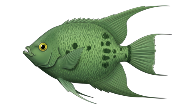 Isolated Tropical Fish in Green Color with Spotted Pattern, Angelfish for Aquariums