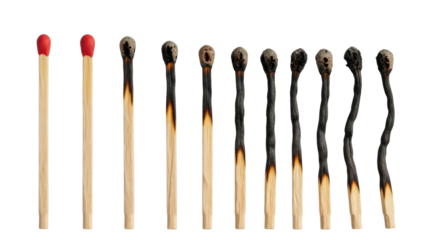 Isolated Progression of Burned Matches Representing Change, Transition and Motivation