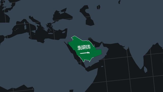 Saudi Arabia map 3D animation with flag. 4k animation  of KSA map cyber concept