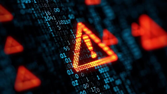 A digital screen is filled with binary code highlighting an error symbol in bright red. This scene represents a critical moment in programming, emphasizing system diagnostics.
