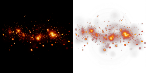 Vibrant orange and gold sparkles overlay on contrasting black and white backgrounds, creating a dynamic visual effect for creative projects and design applications