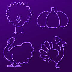 thanksgiving day neon icon group, vector illustration.