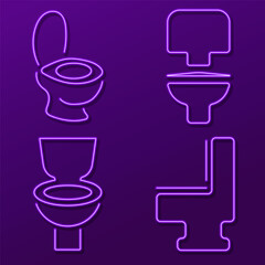 toilet neon icon group, vector illustration.