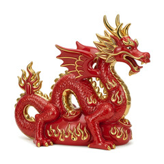 Red dragon statue isolated on white