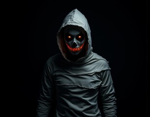 Studio shot portrait of young man in costume dressed as a halloween cosplay of scary mummy pose like a clamber acting on isolated black background halloween costumes costume illustration holiday carto
