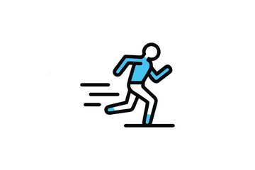 Obraz premium A blue stick figure running quickly across a white background silhouette