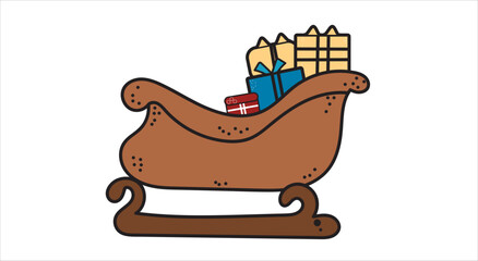 Cute Cartoon Santa Sleigh with Gifts Vector Illustration - Christmas Holiday Graphic

